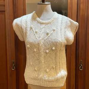 Vintage petite just for you sweater pullover white cable knit women size S Small