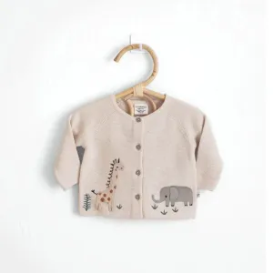 Viverano Organics Animal Safari Embroidered Baby Cardigan Sweater(Organic)-Natural