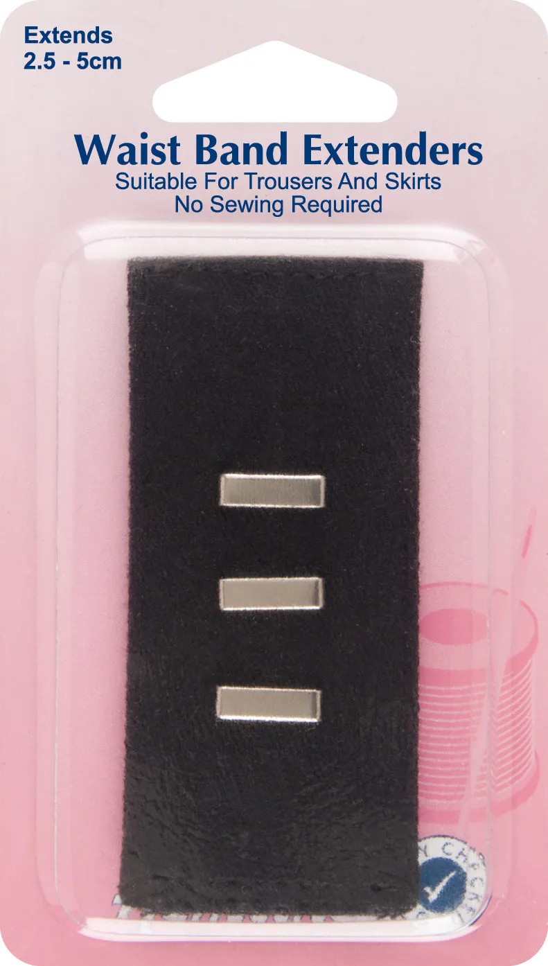Waistband Extender Hook and bar For Trousers & Skirts Extends 1-2 Inches: Black