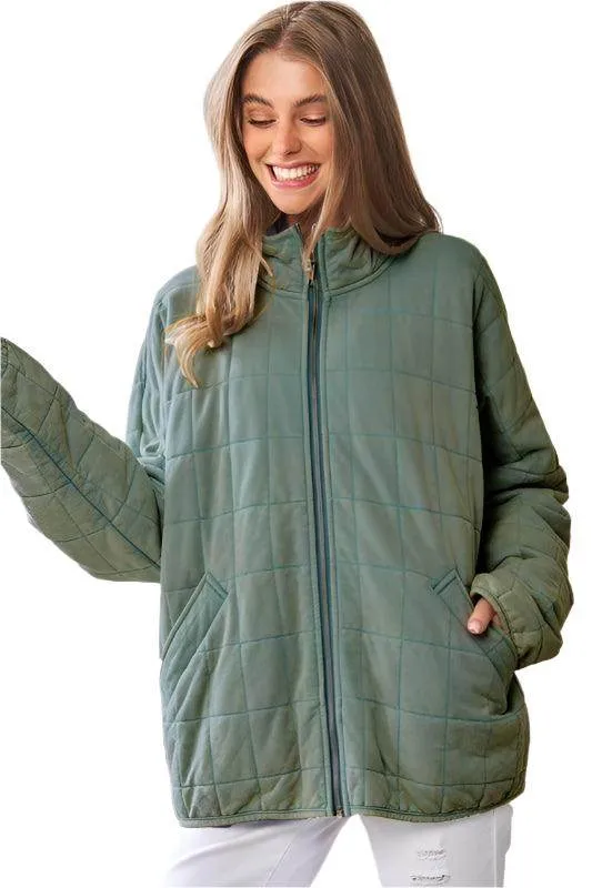 Washed Soft Comfy Quilting Zip Closure Jacket