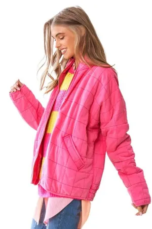 Washed Soft Comfy Quilting Zip Closure Jacket