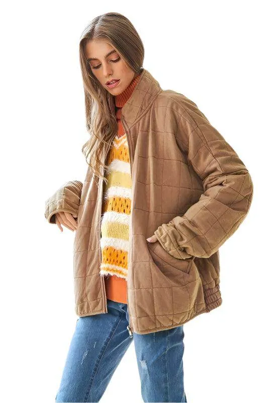 Washed Soft Comfy Quilting Zip Closure Jacket