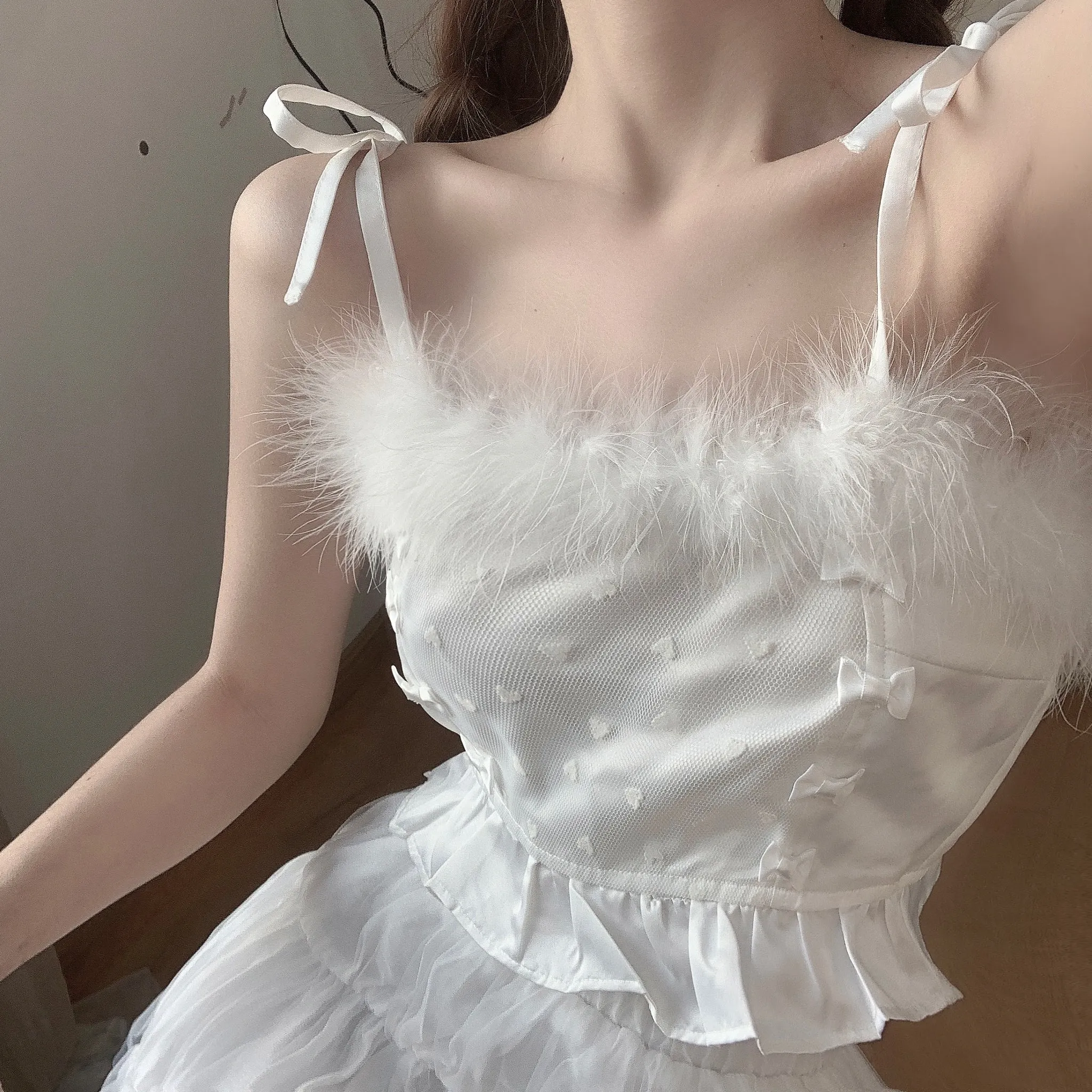 white bowknot camisole skirt KF83895