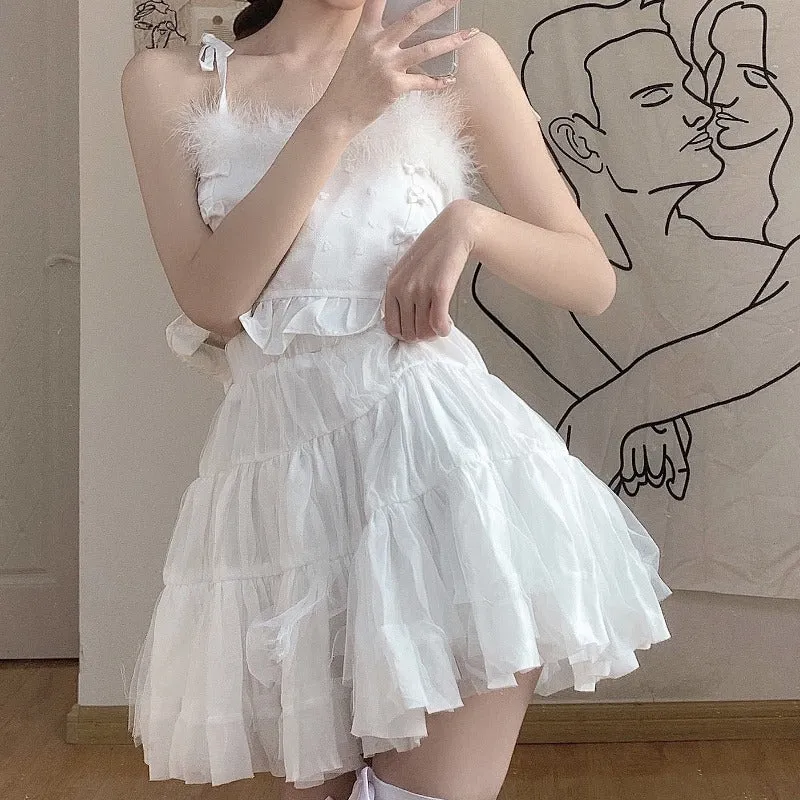 white bowknot camisole skirt KF83895