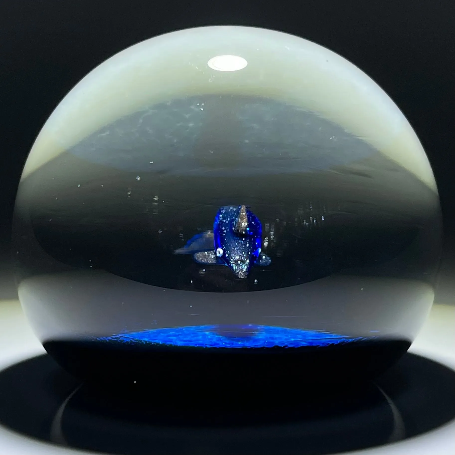 William Manson Caithness Art Glass Paperweight Flamework Blue Aventurine Dolphin