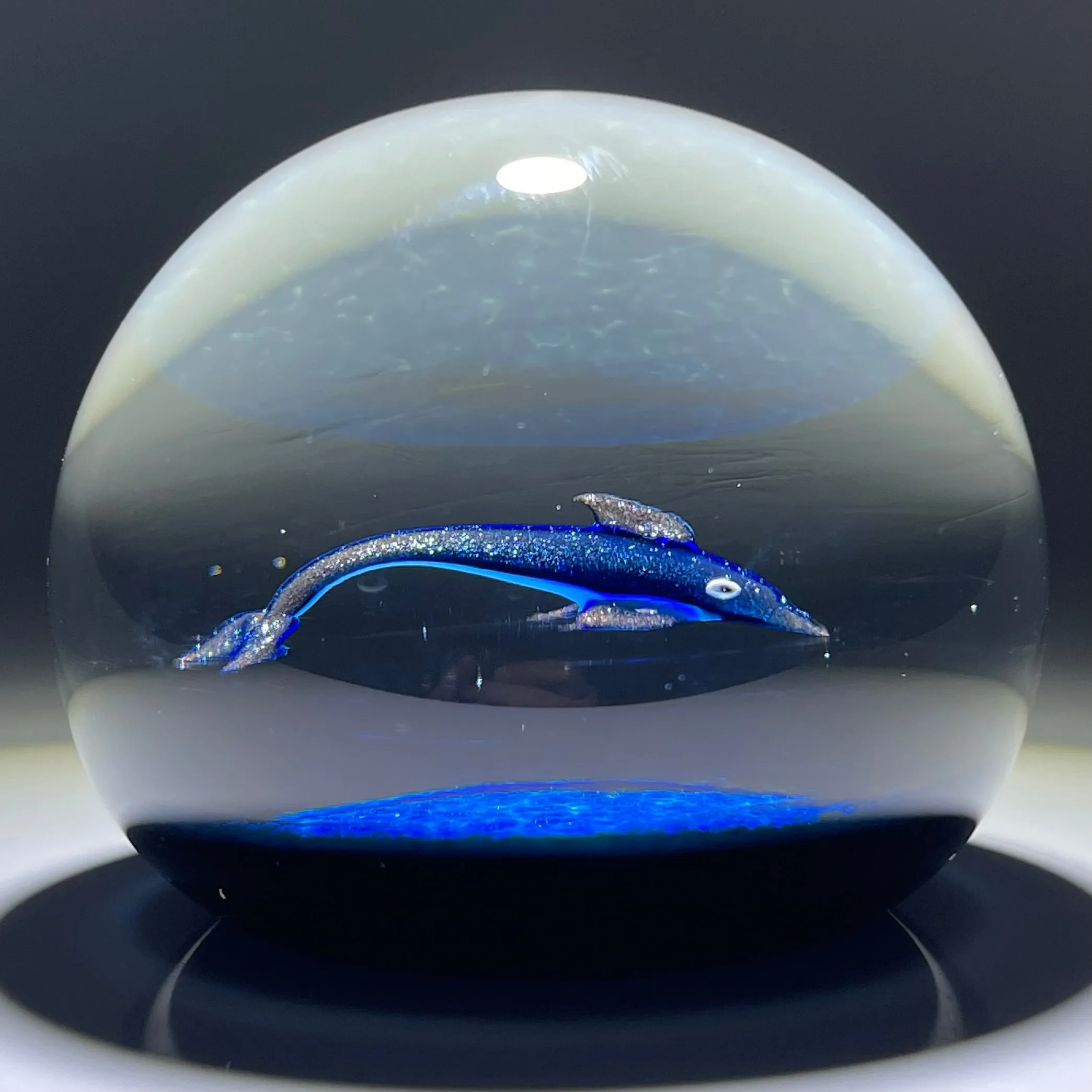 William Manson Caithness Art Glass Paperweight Flamework Blue Aventurine Dolphin