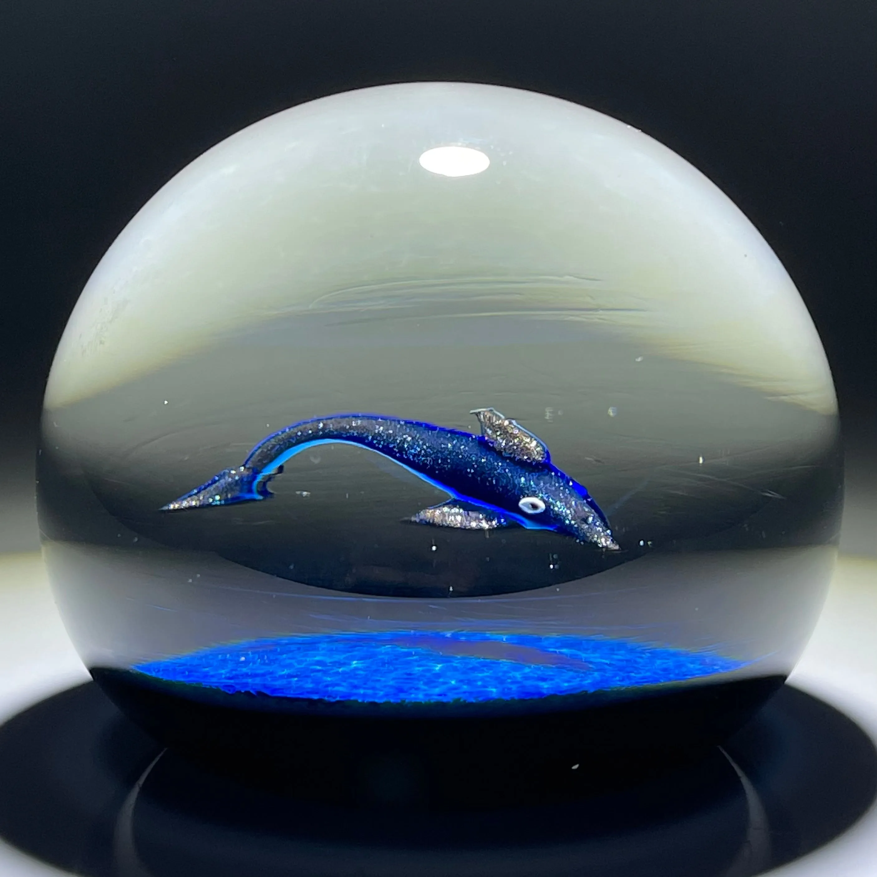 William Manson Caithness Art Glass Paperweight Flamework Blue Aventurine Dolphin