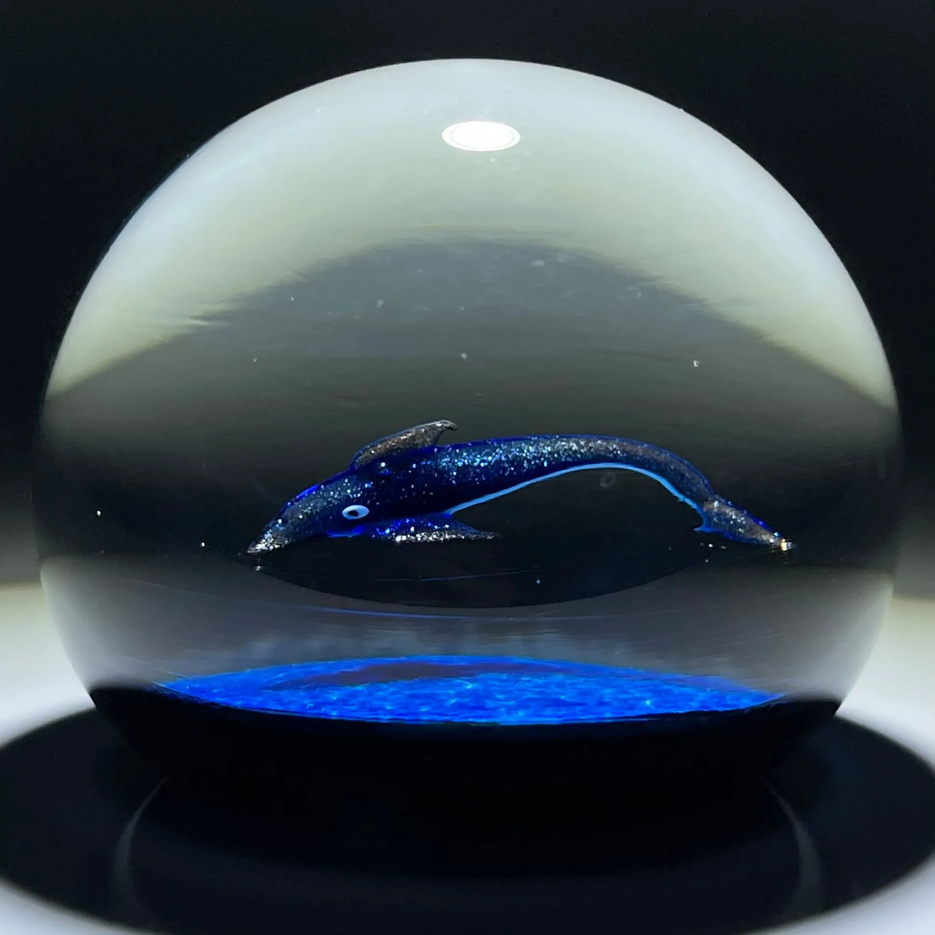 William Manson Caithness Art Glass Paperweight Flamework Blue Aventurine Dolphin