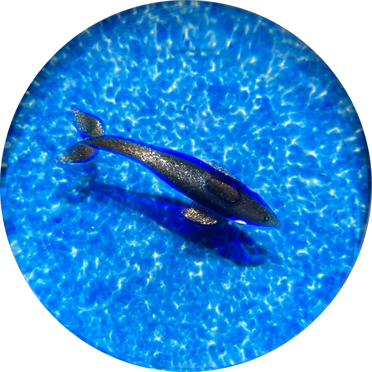 William Manson Caithness Art Glass Paperweight Flamework Blue Aventurine Dolphin