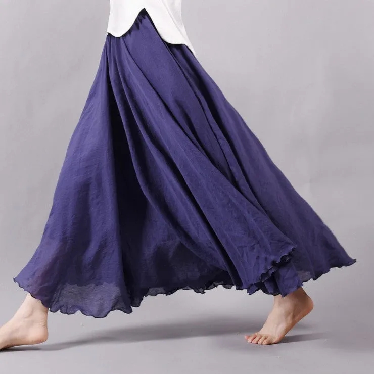 Women Linen Cotton Long Skirts Elastic Waist Pleated Maxi Skirts Beach Boho Vintage Summer Skirts Faldas Saia