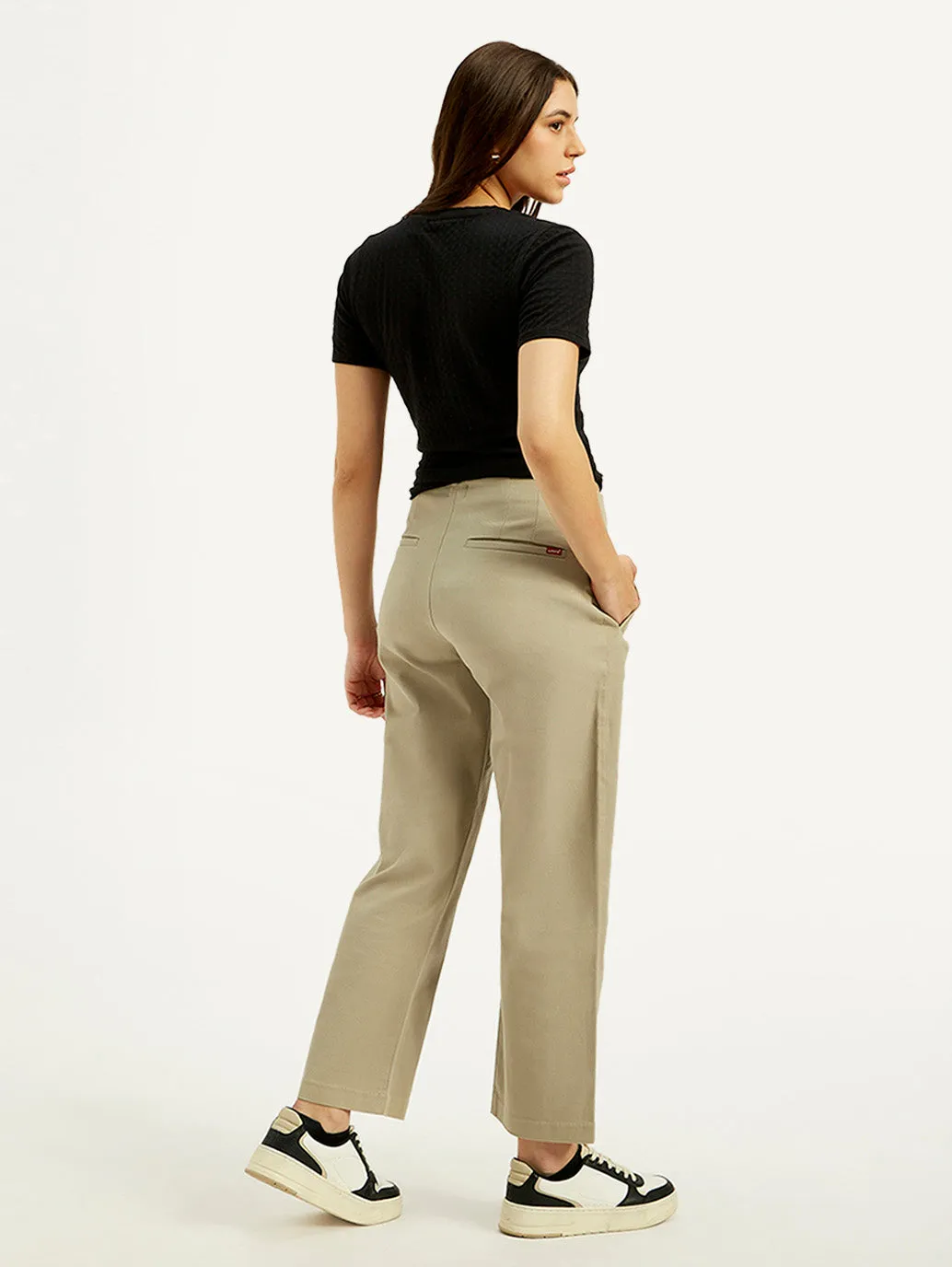Women's 94 Mid Rise Khaki Baggy Fit Trousers
