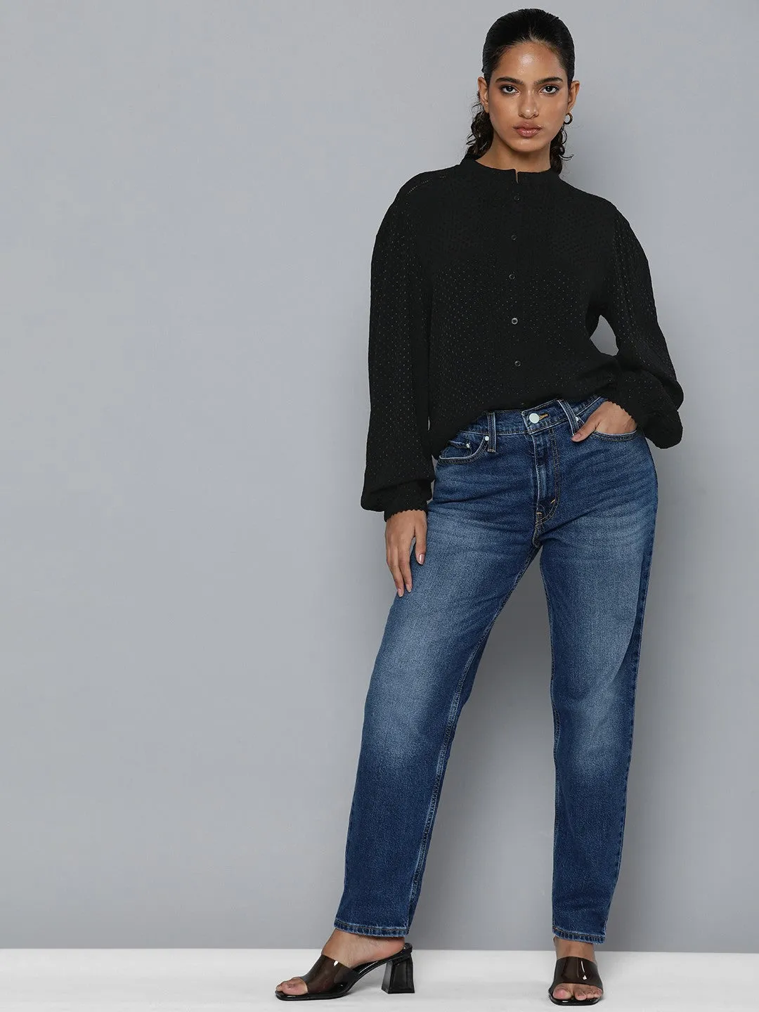 Women's Self Design Band Neck Top