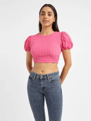 Women's Textured Pink Round Neck Top