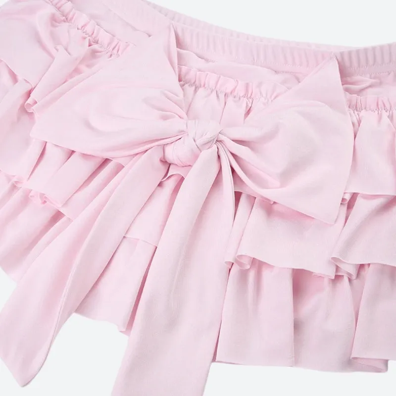 Y2K Bow Layered Mini Skirt
