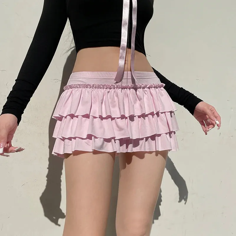 Y2K Bow Layered Mini Skirt