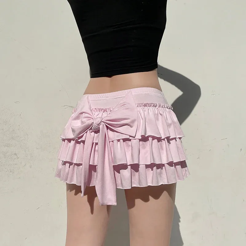 Y2K Bow Layered Mini Skirt