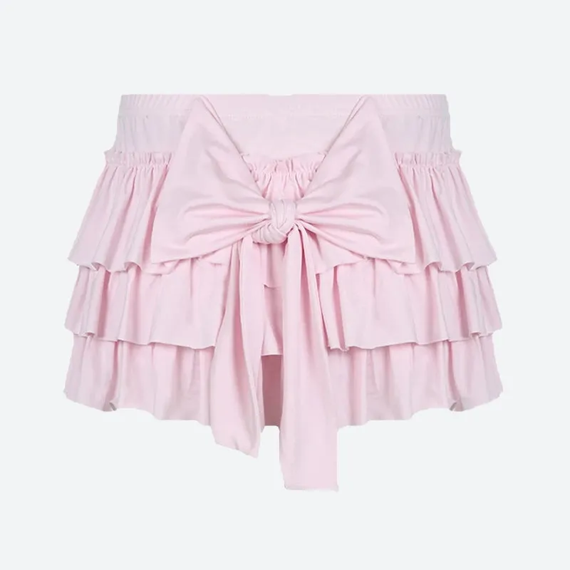 Y2K Bow Layered Mini Skirt