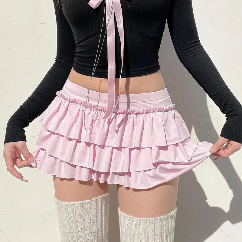 Y2K Bow Layered Mini Skirt
