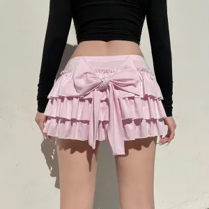 Y2K Bow Layered Mini Skirt