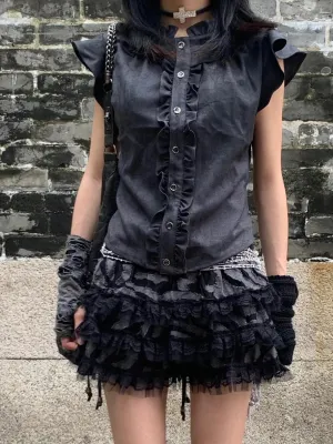 Y2K Grunge Lace Ruffled Mini Skirt