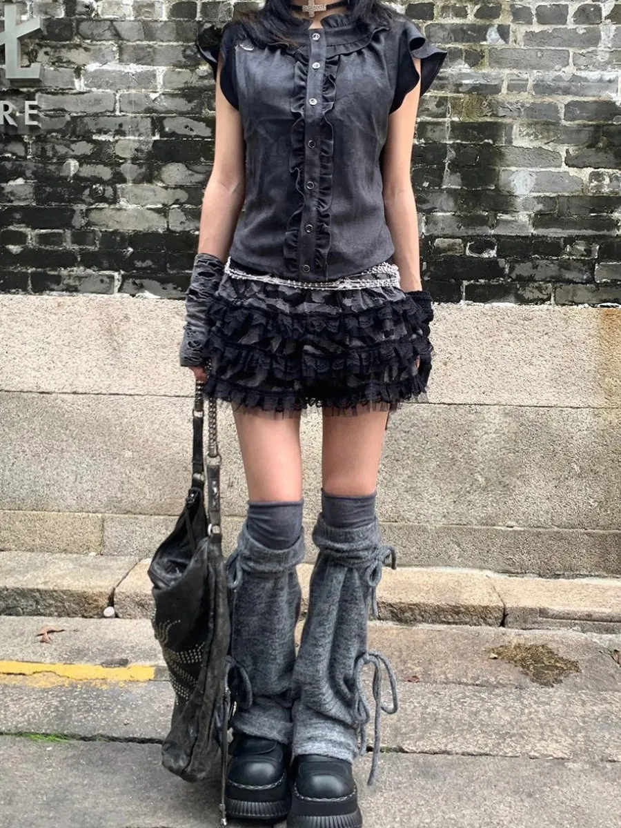 Y2K Grunge Lace Ruffled Mini Skirt