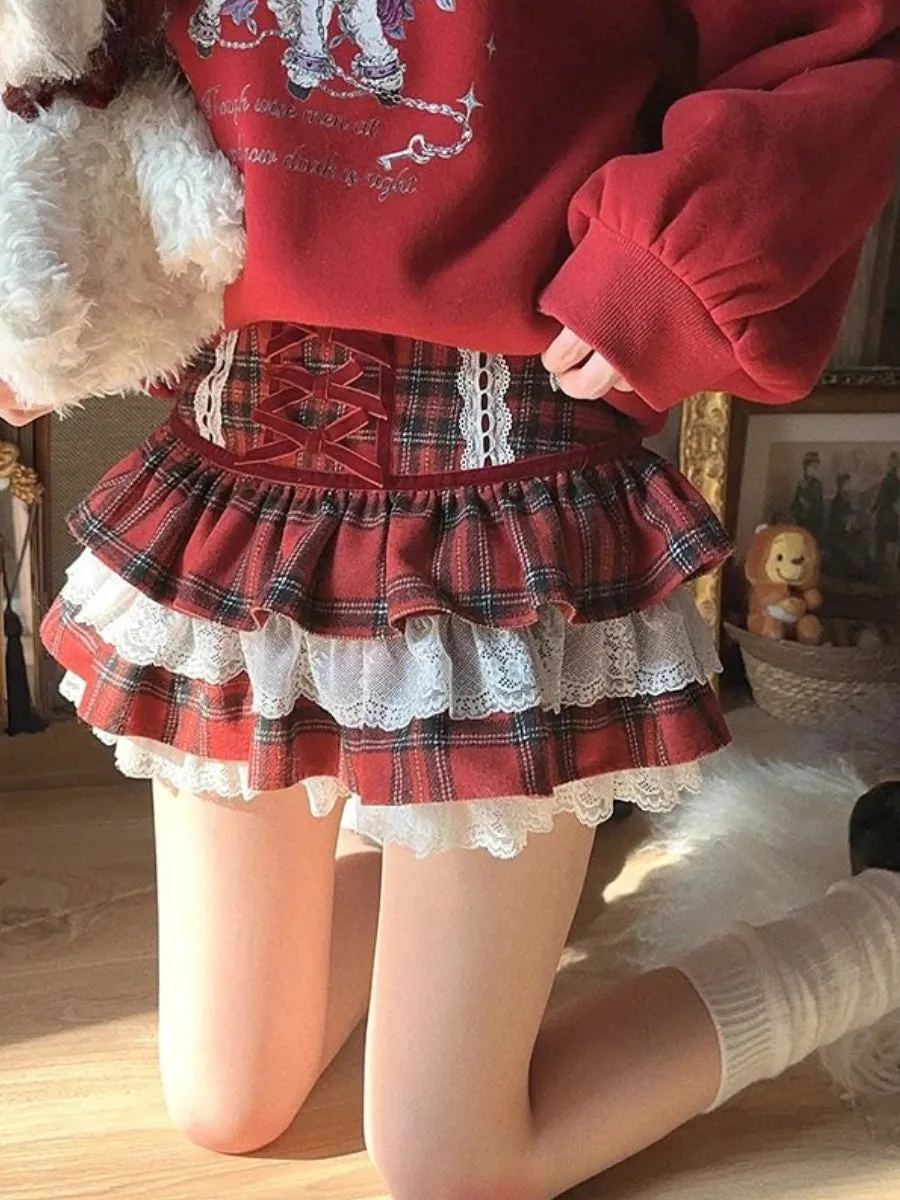 Y2K Plaid Ruffled Mini Skirt