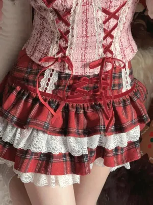 Y2K Plaid Ruffled Mini Skirt