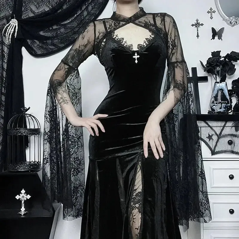 Y2K Sheer Lace O-Neck Blouse for Women with Slim Fit