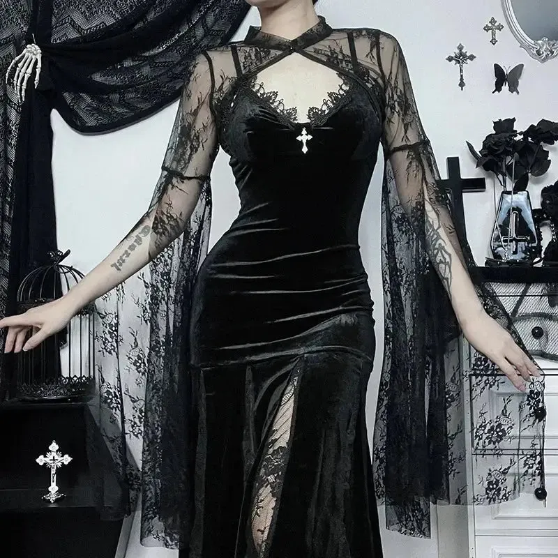 Y2K Sheer Lace O-Neck Blouse for Women with Slim Fit