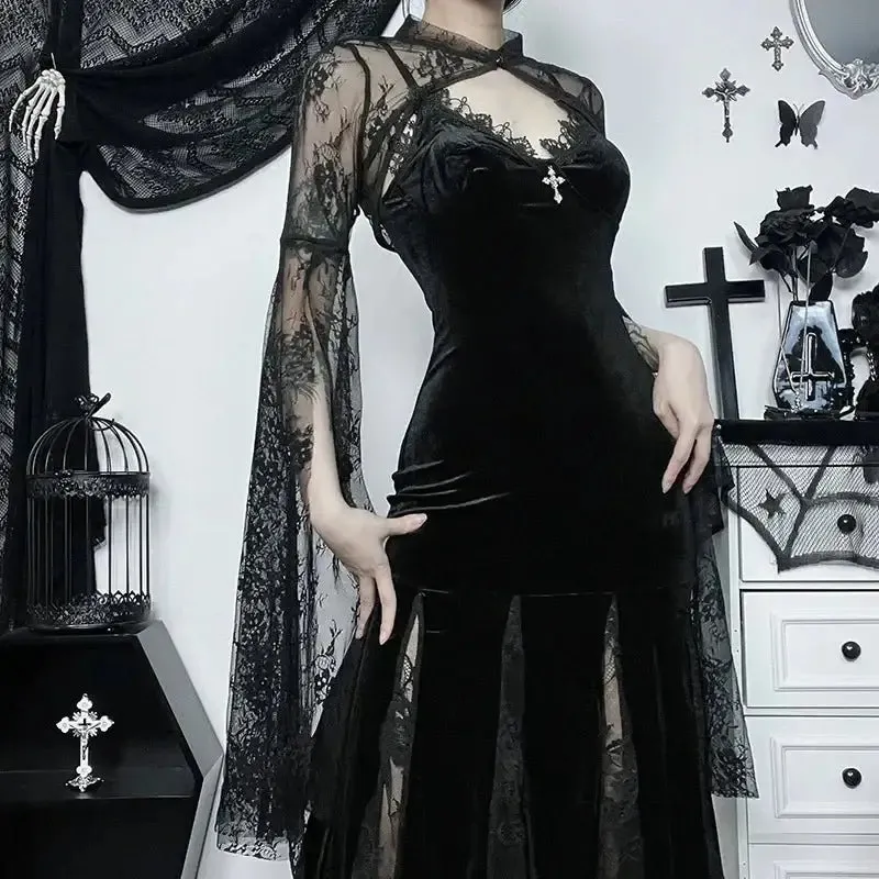 Y2K Sheer Lace O-Neck Blouse for Women with Slim Fit