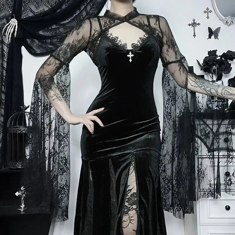 Y2K Sheer Lace O-Neck Blouse for Women with Slim Fit